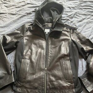 Athleta Strut Leather Hooded Jacket Brown Leather Size XL